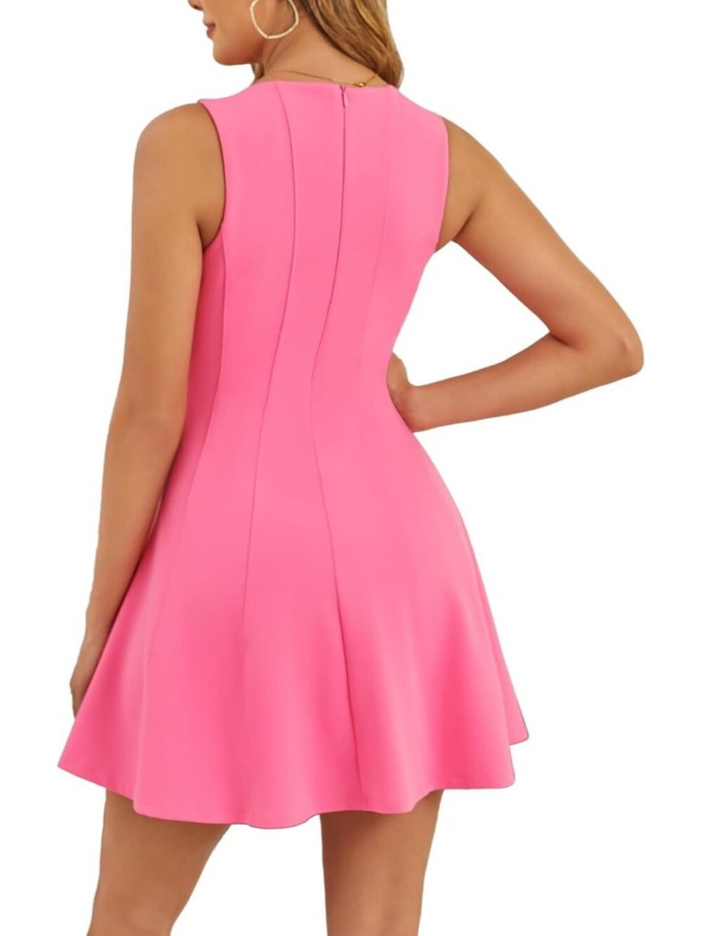 Women's Pink Boat Neck A-Line Flowy Ruffle Hem Mini Dress Casual Mini Dress - Picture 2 of 6